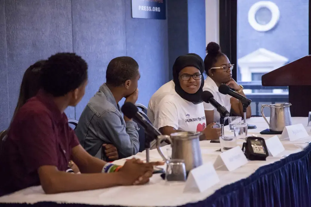 Nyla Brooks speaks on the 'Youth Activists and the Media: Reporting on Gun Violence' panel. Image by Jin Ding. Washington, DC, 2018.