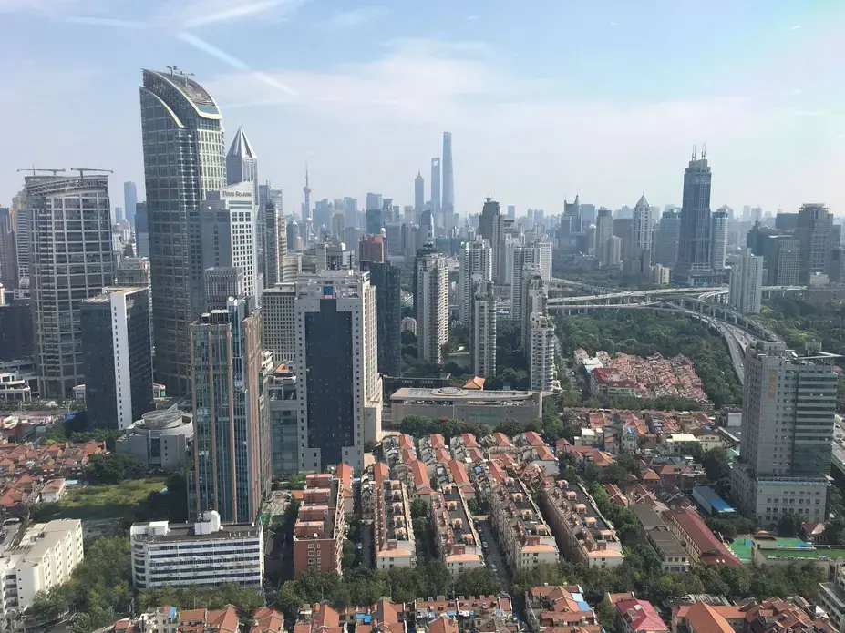 The view of Shanghai on Sunday, Sept. 30, 2017, from the Shanghai Daily newsroom. Image by Kelsey Kremer. China, 2017.