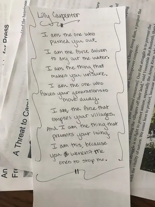 Poem by a student at RJ Reynolds High School, written in response to 'How Climate Change Is Affecting Iran' by Ako Salemi and Claire Potter. Image by Hannah Berk. United States, 2019.