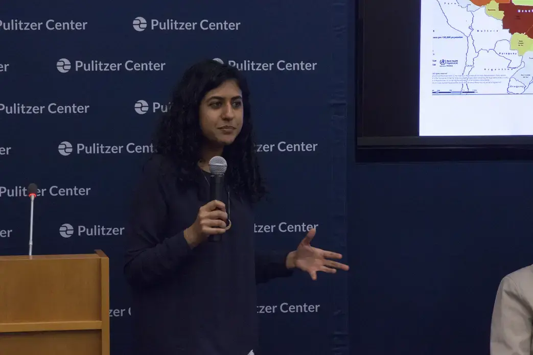 Poonam Daryani from Johns Hopkins Bloomberg School of PUblic Health reported on the impact of Zika on families in Brazil. Image by Jin Ding. Washington, DC, 2017.