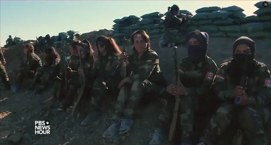 Image from PBS NewsHour video 'In the Fight Against ISIS, Kurds Seek Chance to Govern Themselves.' Syria, 2017.