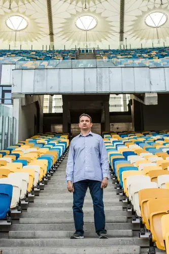 Vadym at the Olimpiisky stadium. Image by Oksana Parafeniuk, courtesy of Roads & Kingdoms. Ukraine, 2018.