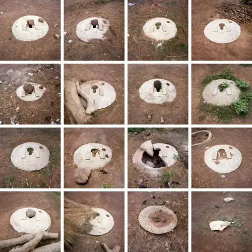 Unused concrete slabs, meant to be the base of latrines from a 2008 project, photographed 2013–2014, Wantugu, Northern Region, Ghana. Images by Peter DiCampo. Ghana, 2013-2014.