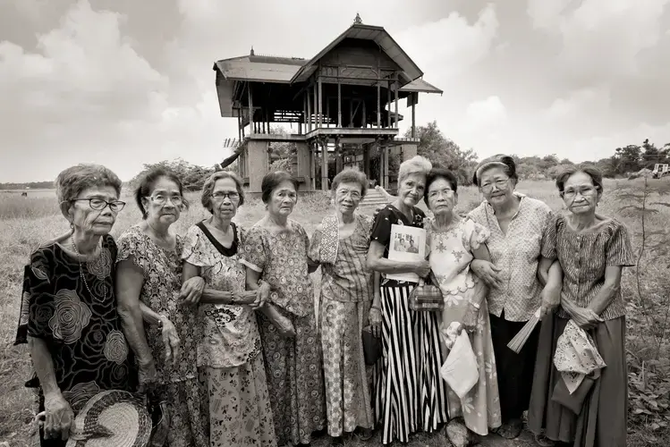 The Malaya Lolas are a group of women who were sexually assaulted as children by Japanese soldiers in Pampanga province in the Philippines during World War II. Left to right are Belen Alarcon Culala, Catalina Yarbut Manio, Lydia Alonzo Sanchez, Francia Aga Buco, Pilar Quilantang Galang, Isabelita Vinuya, Maria Lalu Quilantang, Candelaria Soliman and Emilia dela Cruz Mangilit. Image by Cheryl Diaz Meyer. Philippines, 2019.