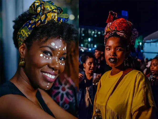 At left, 31-year-old Melia attended her first Afropunk event last year in Paris. 'It's nice to meet people from everywhere. It's another way to look at Africa.' At right, South Africa had its own festival to close out 2017. Image by Melissa Bunni Elian. South Africa, 2017.