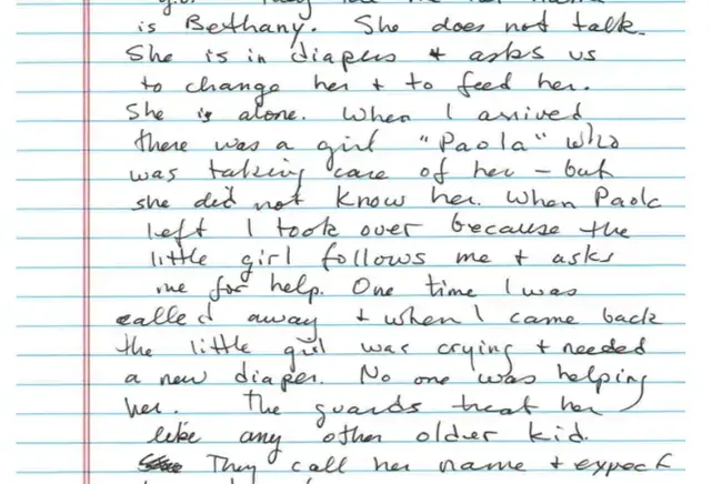 Katharine writes about the unattended two-year-old in detention with her. United States, 2018. 