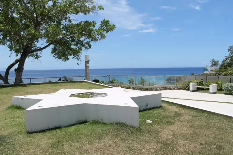 A Star of David monument near the shore in Sosua commemorates its Jewish history. Image by Emily Codik. Dominican Republic, 2017.