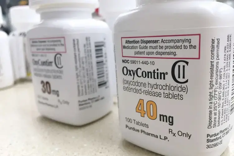 OxyContin bottles sit on a counter in Ogden, Utah. Image by PureRadiancePhoto / Shutterstock.com. United States, 2018.