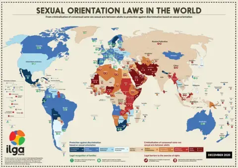 ILGA map showing sexual orientation laws around the world.