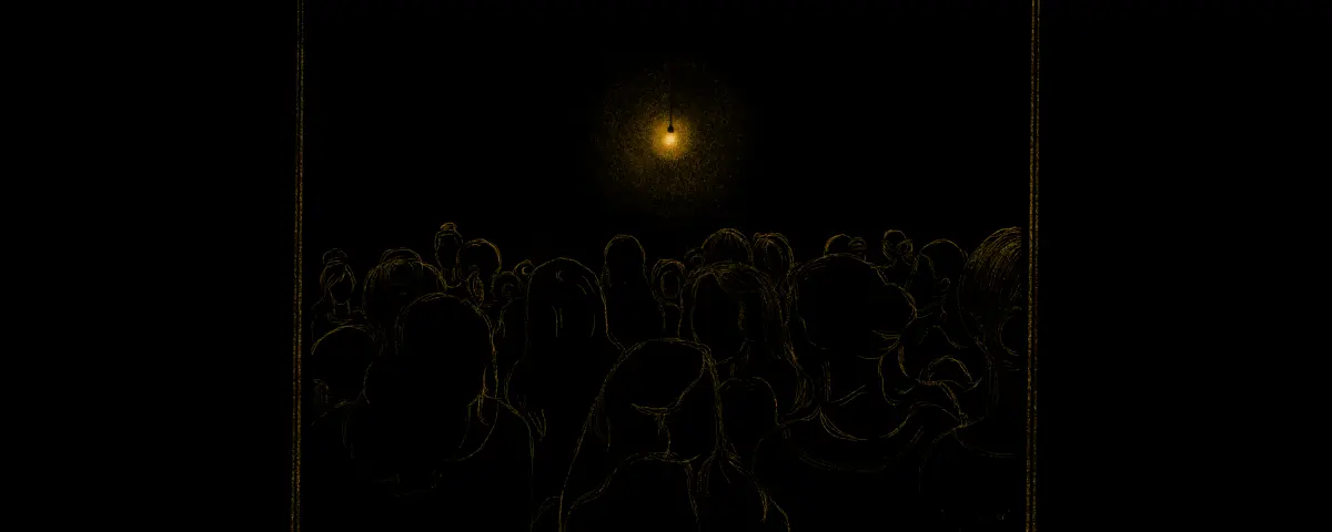 Illustration of people standing under light bulb