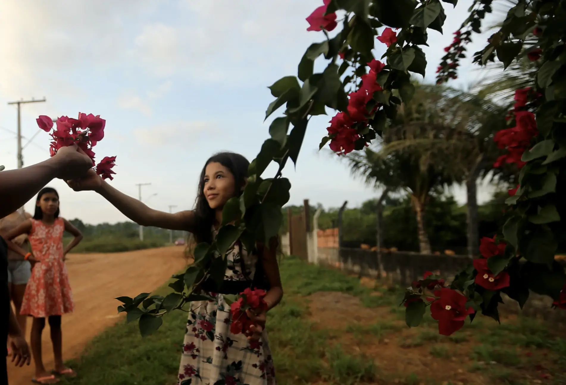 Darah Lady Assunção Oliveira da Costa, 10, picks flowers near her hom