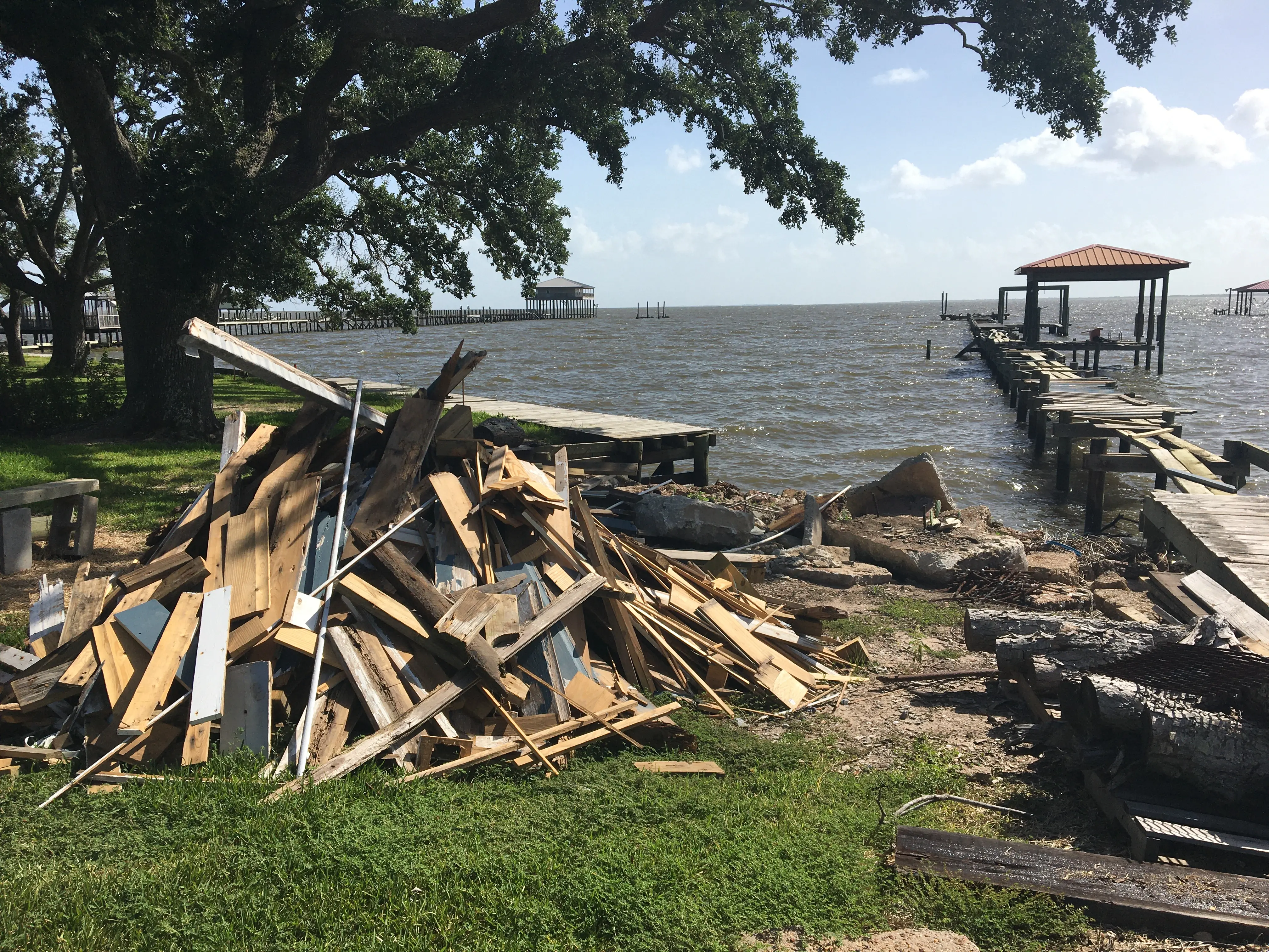 pile of rubble pulled from a Big Lake, Louisiana, home