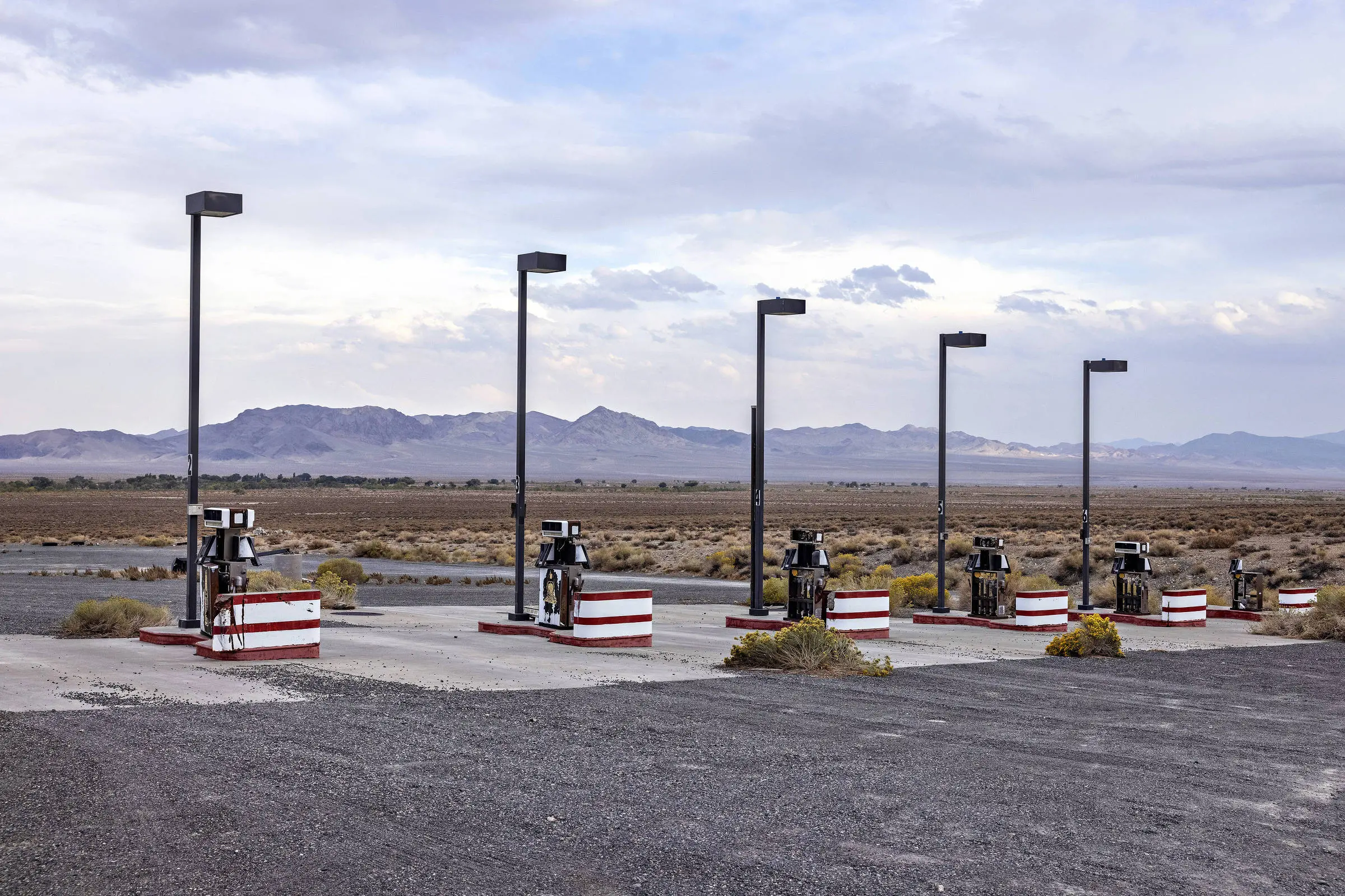 Abandoned gas stations on US-95 highway in the state of Nevada