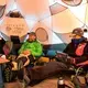 The crew gathered for meals in a tent on the ice. Image by Amy Martin. Greenland, 2018. 