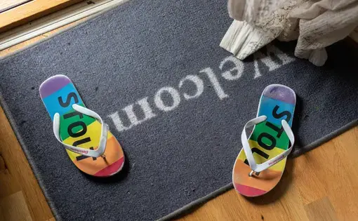 The flip-flops pictured here are from Stockholm's annual Pride march. Image by Bradley Secker. Sweden, 2020.