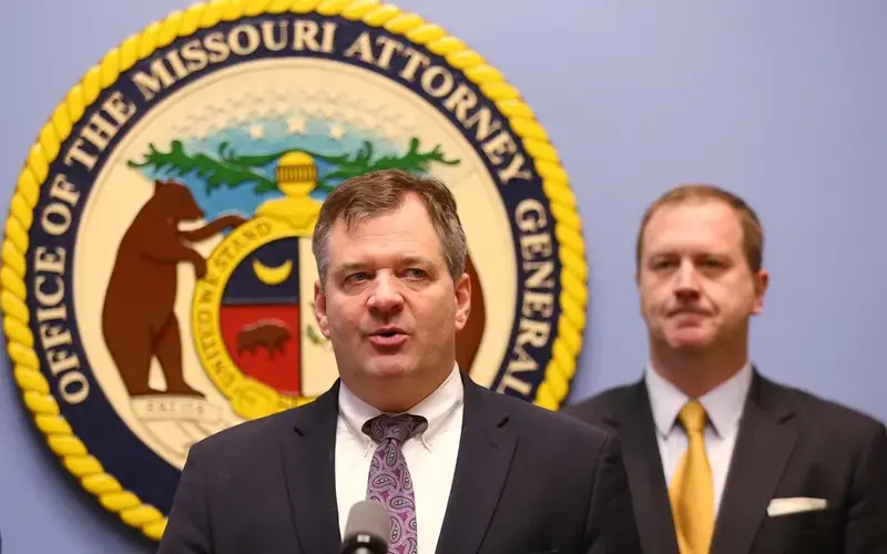 U.S. Attorney Jeff Jensen, pictured here with Missouri Attorney General Eric Schmitt on Jan. 22, says criminal charges aren't the only way to fight drug trafficking. Image by Bill Greenblatt. USA, 2019.
