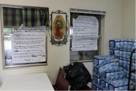The inside of a migrant shelter