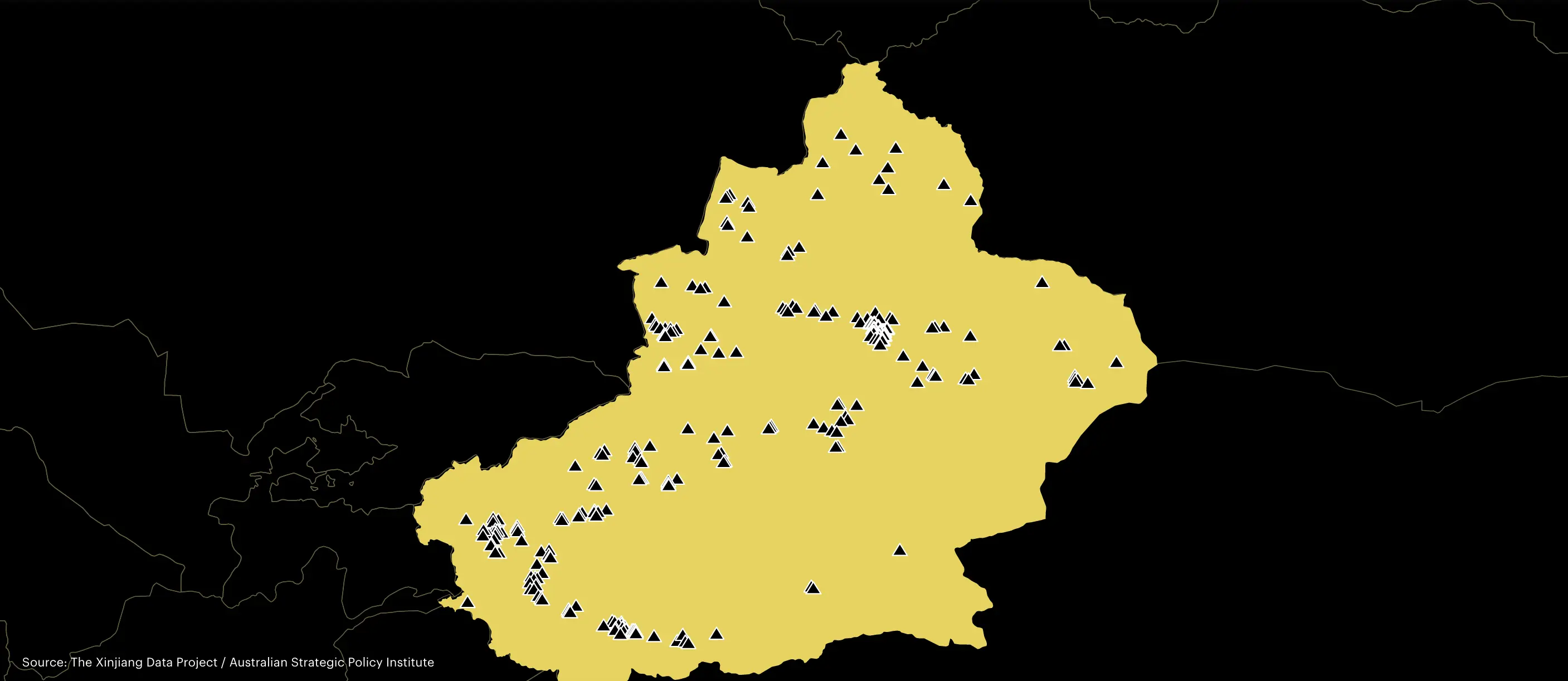 Map of proposed locations of detention camps in Xinjiang