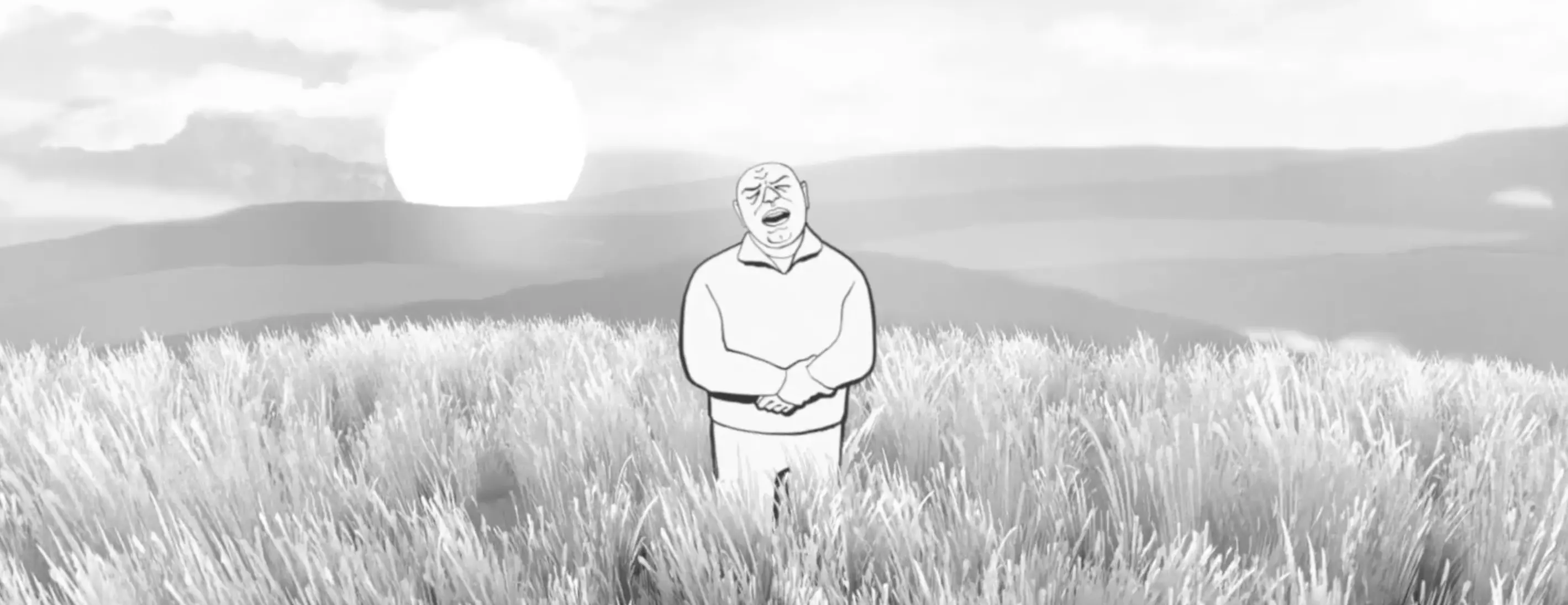 Illustration of man singing in a field